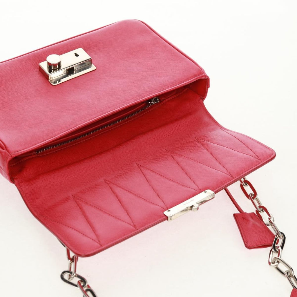 Prada Sound Chain Shoulder Bag Saffiano Leather Red Leather Shoulder Bag Bag