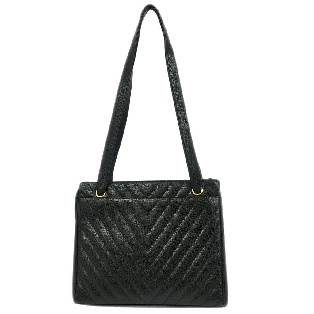 Chanel Vintage Zip Shoulder Bag Chevron Caviar Black Leather Shoulder Bag Bag
