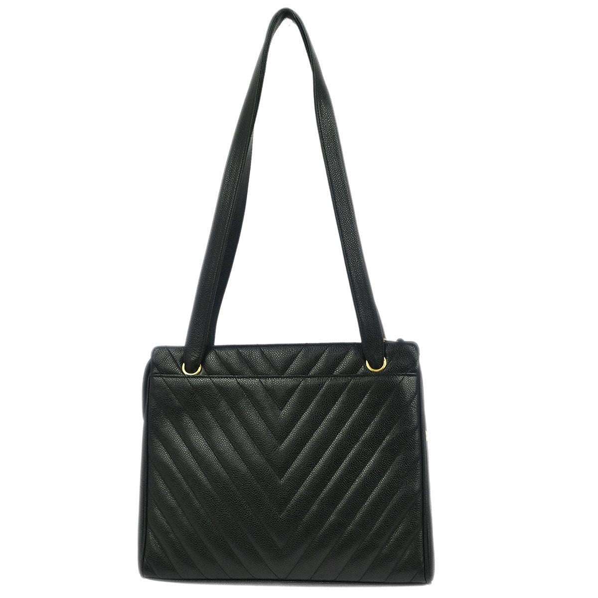 Chanel Vintage Zip Shoulder Bag Chevron Caviar Black Leather Shoulder Bag Bag
