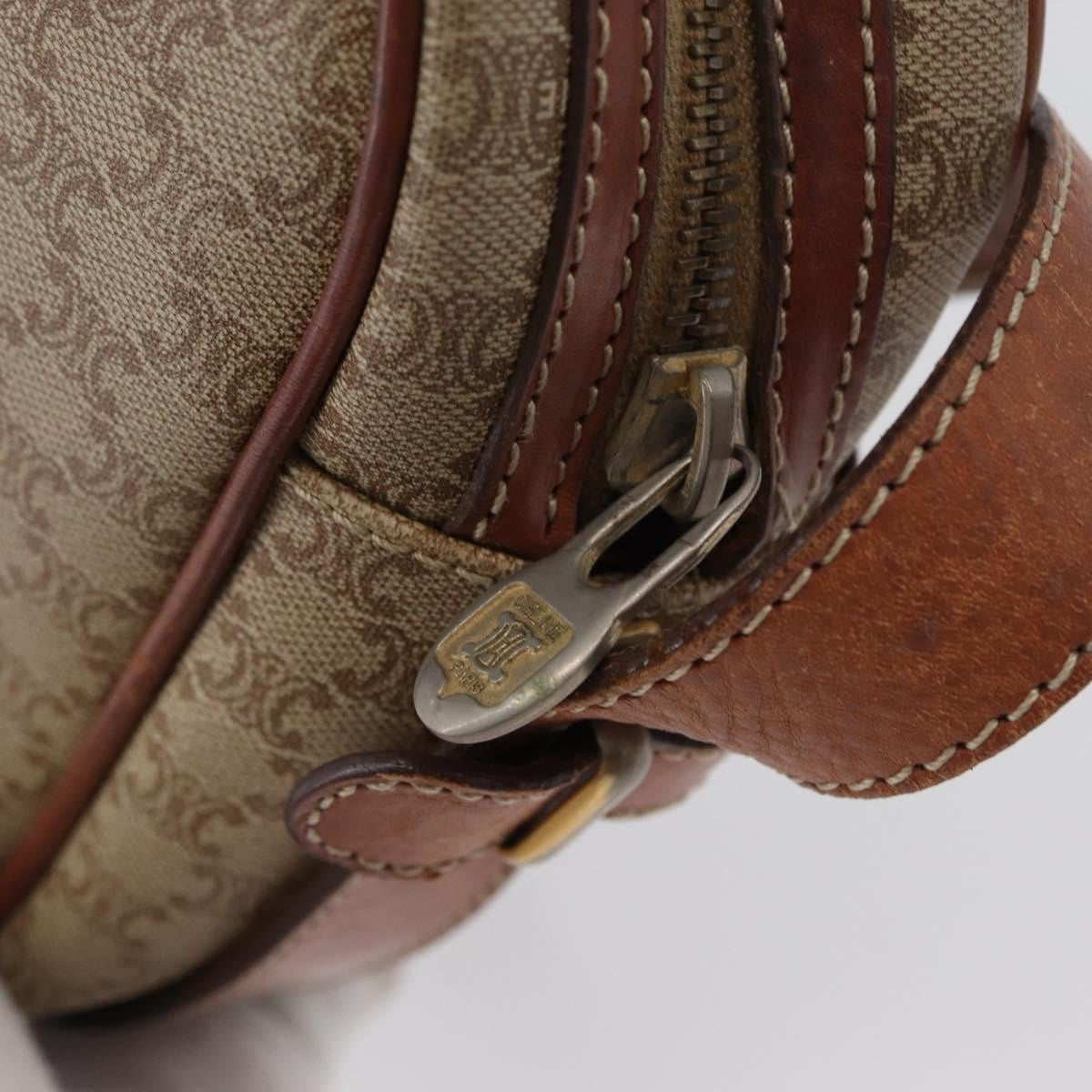 Celine Vintage Macadam Shoulder Bag Canvas And Leather Beige Canvas Shoulder Bag Bag