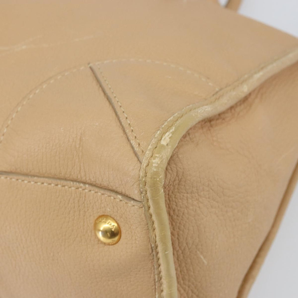 Prada Front Zip Convertible Satchel Cervo Leather Beige Leather Handbag