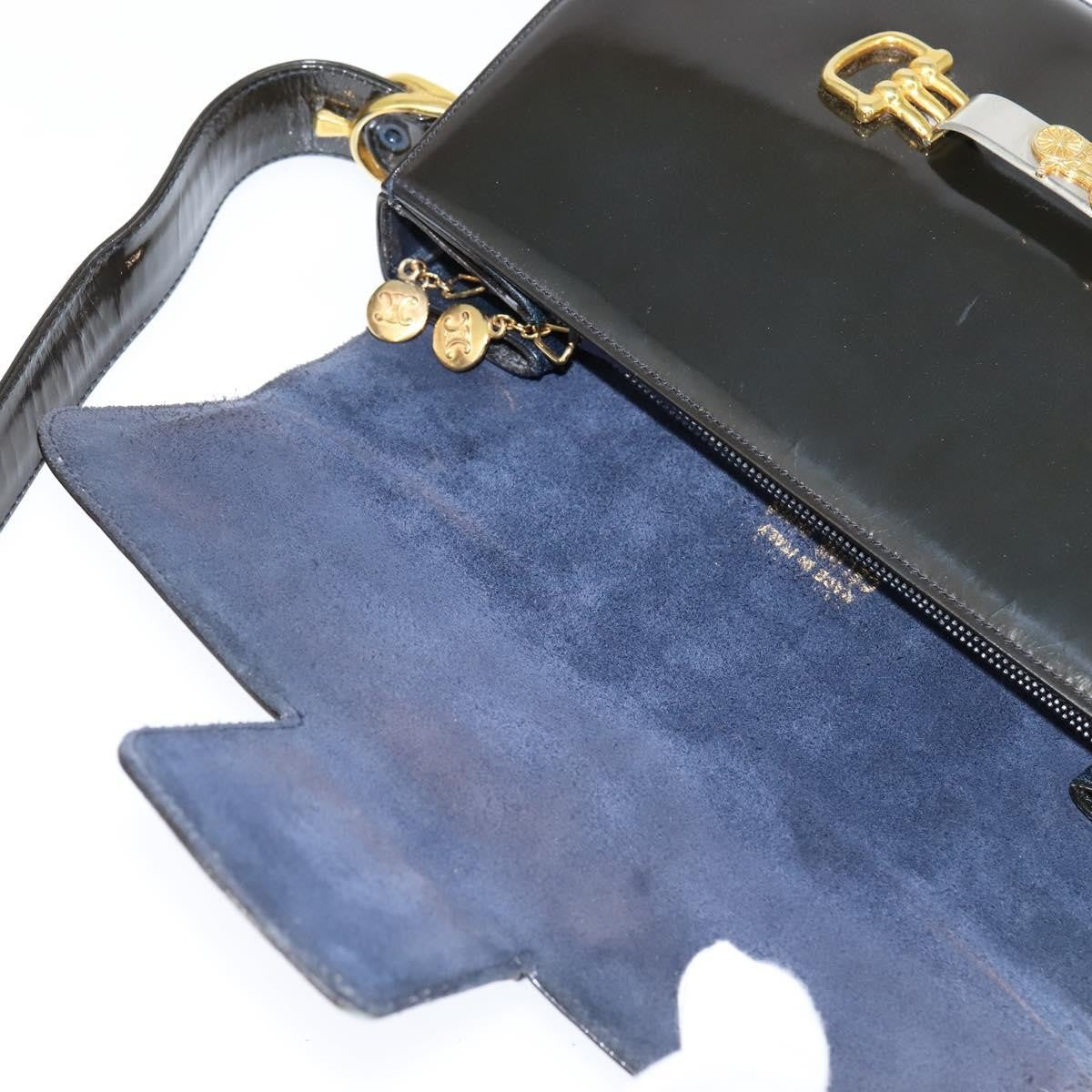 Celine Vintage Carriage Flap Clutch Leather Black Patent_Leather Shoulder Bag Bag