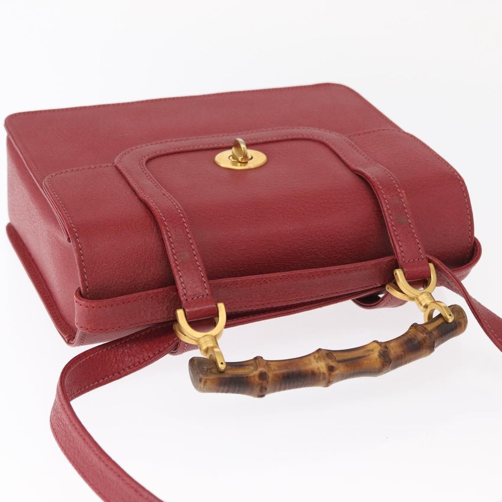 Gucci Vintage Bamboo Handle Bag Leather Red Leather Handbag (Pre-Owned)