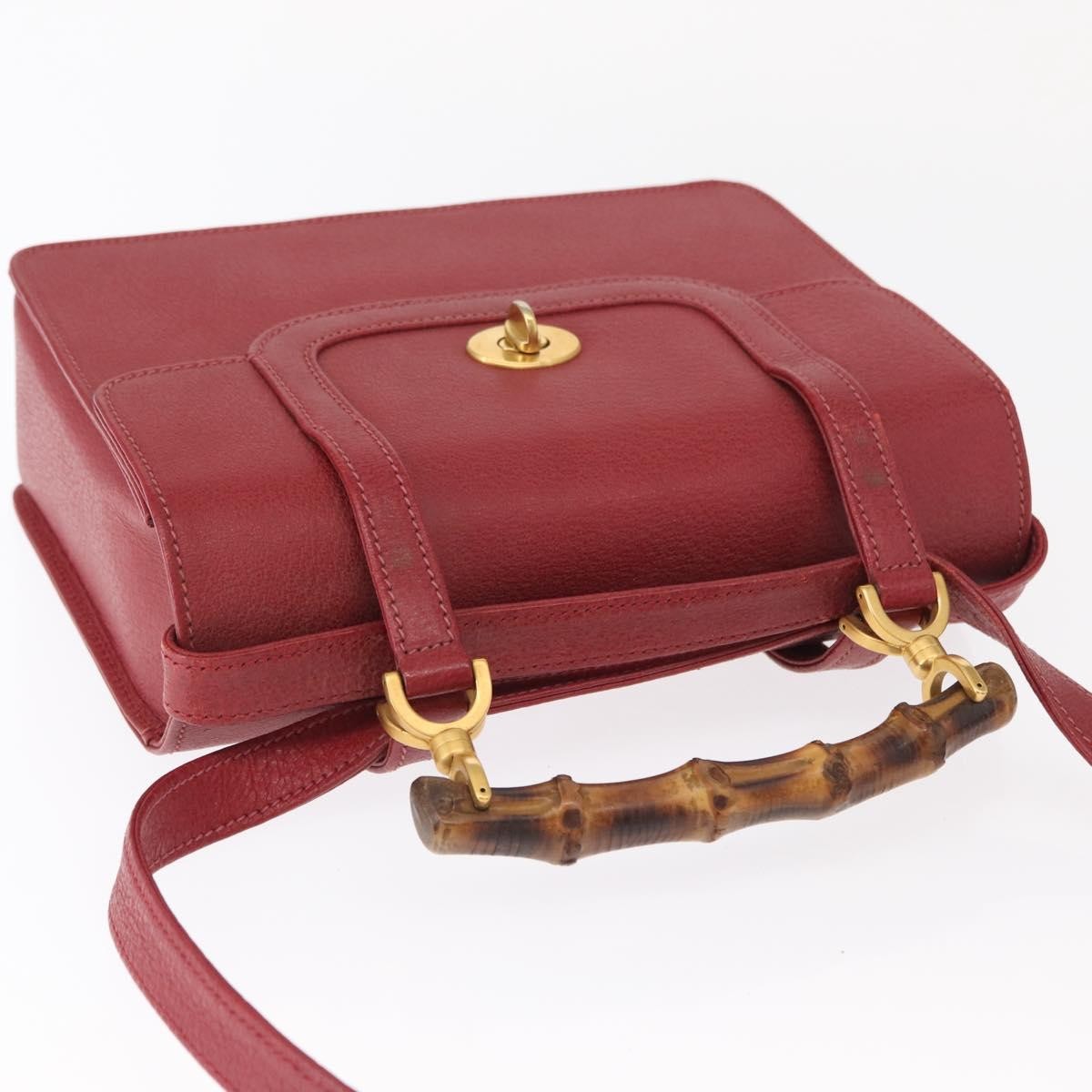 Gucci Vintage Bamboo Handle Bag Leather Red Leather Handbag (Pre-Owned)