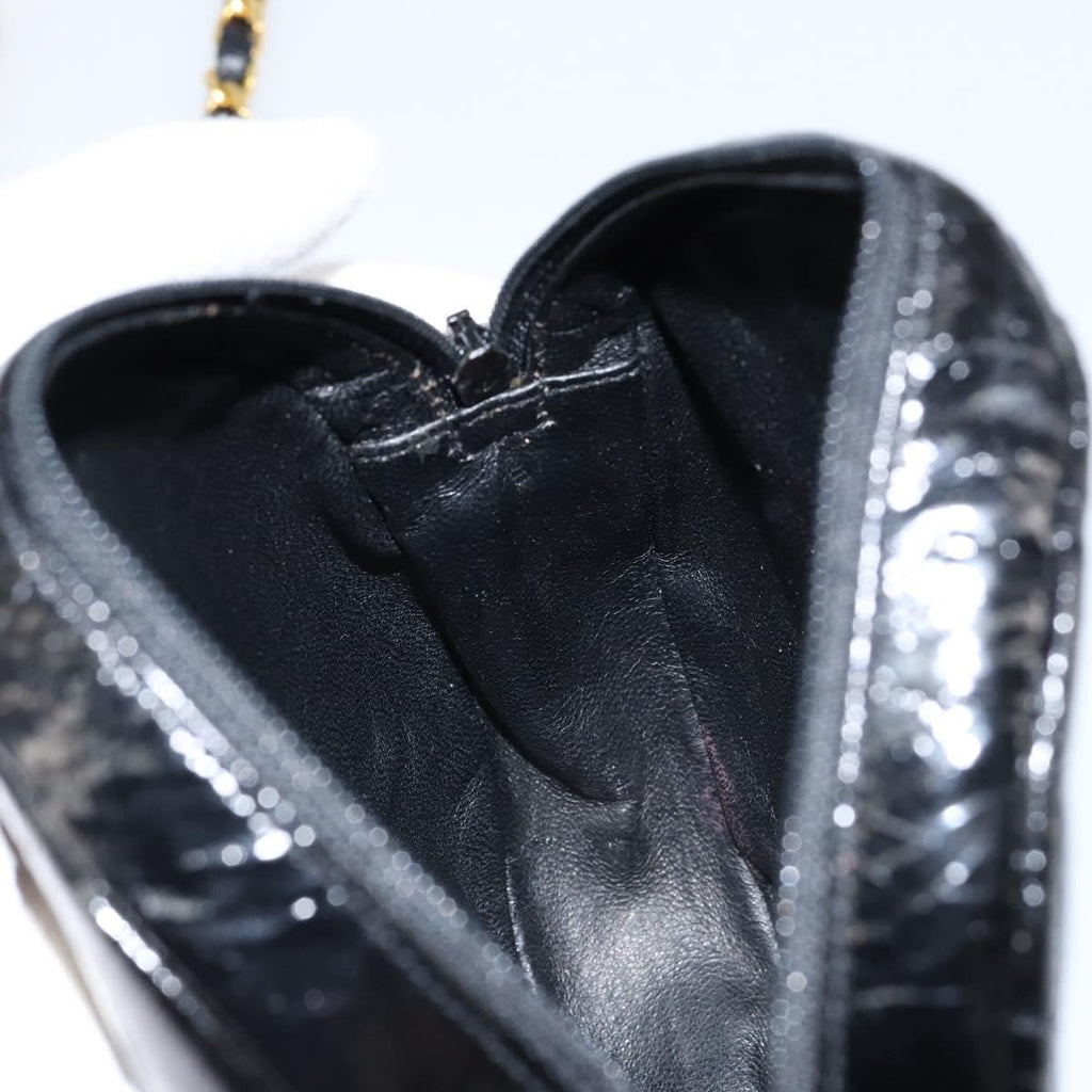 Chanel Vintage Camellia Round Evening Bag Lambskin And Satin Black Patent_Leather Clutche & Pouche Bag