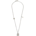 Chanel Cc Chain Necklace Metal With Faux Pearls Silver Mesh Necklace Jewelry