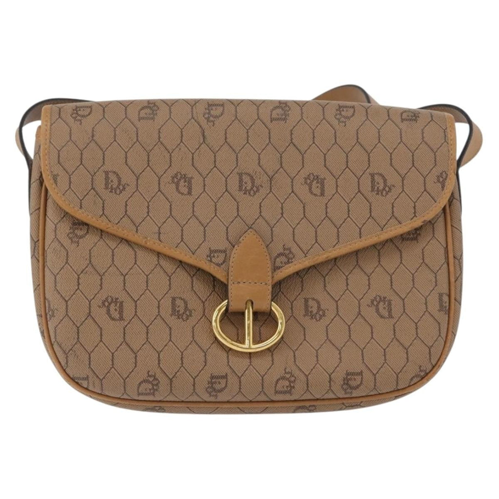 Christian Dior Vintage Honeycomb Shoulder Bag Canvas And Leather Beige Canvas Shoulder Bag Bag (Pre-Owned)