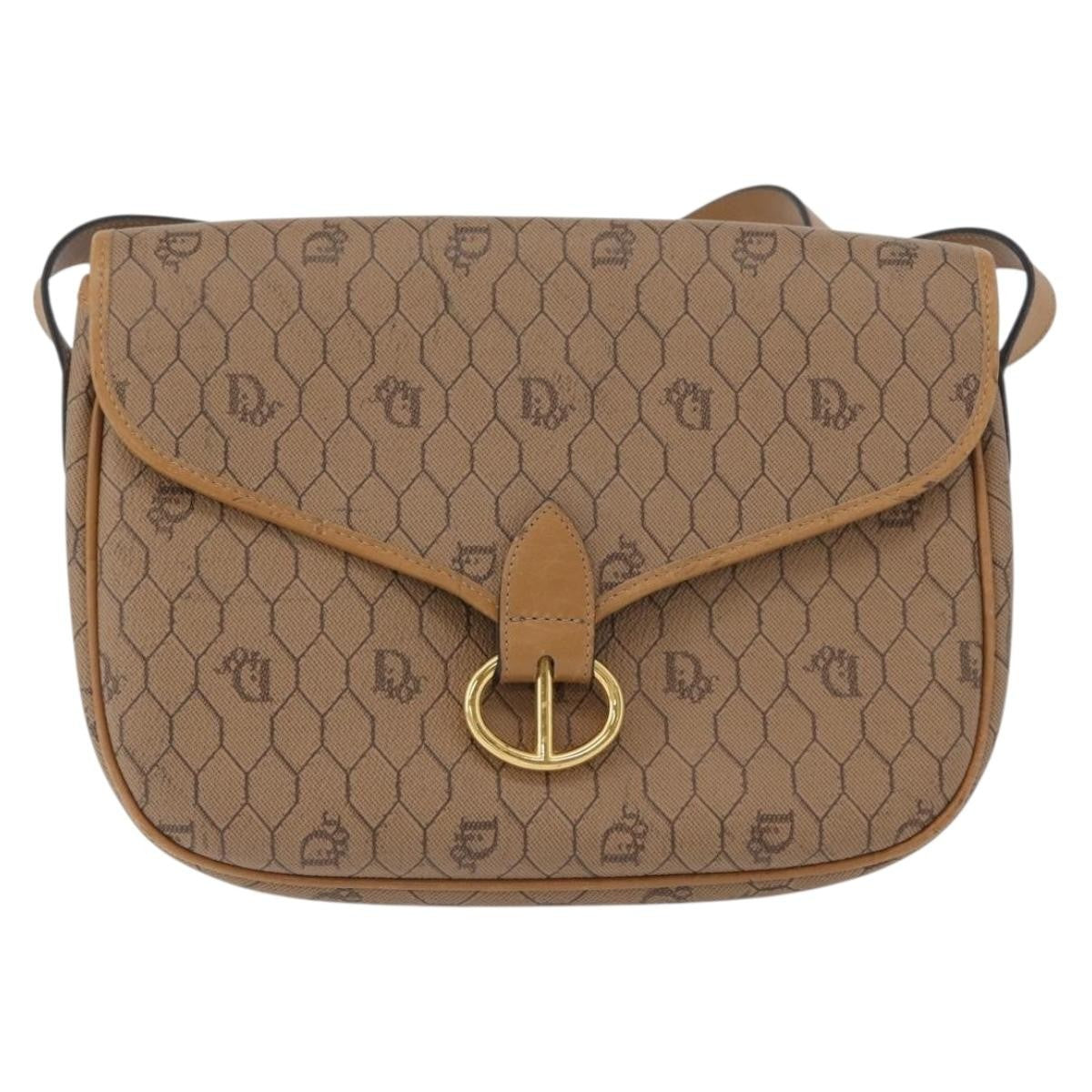 Christian Dior Vintage Honeycomb Shoulder Bag Canvas And Leather Beige Canvas Shoulder Bag Bag (Pre-Owned)