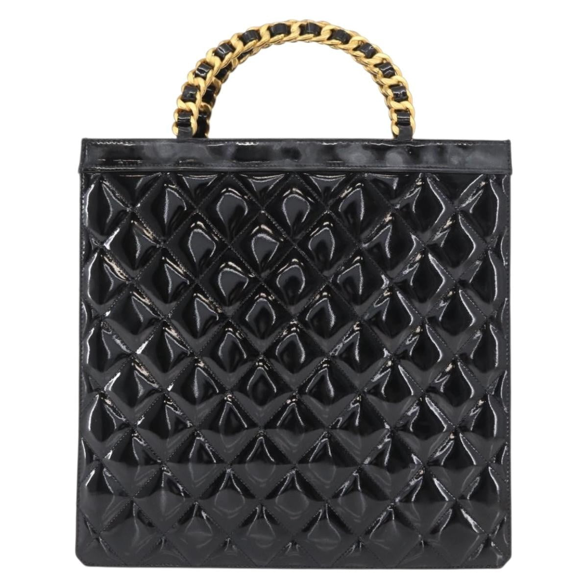 Chanel Chocolate Bar Tote Leather Black Patent_Leather Handbag