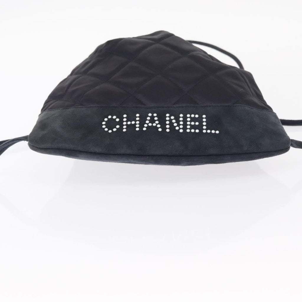 Chanel Vintage Drawstring Backpack Quilted Satin With Suede Navy Satin Backpack Bag