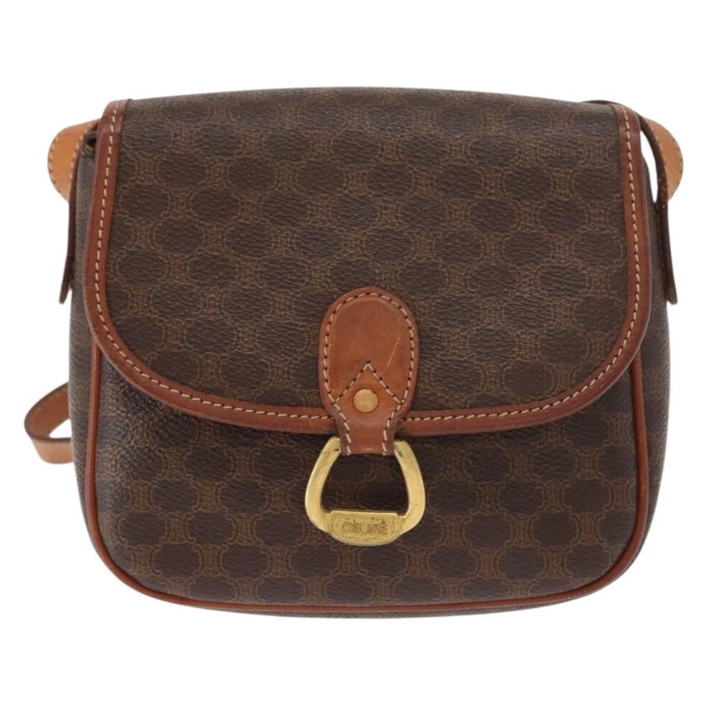 Celine Vintage Macadam Shoulder Bag Canvas And Leather Brown Canvas Shoulder Bag Bag