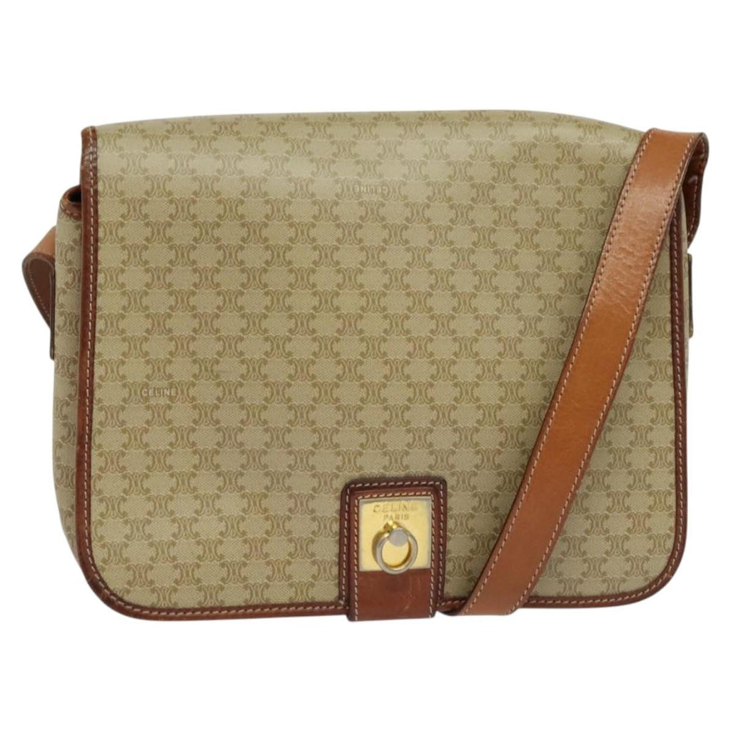 Celine Vintage Macadam Shoulder Bag Canvas And Leather Beige Canvas Shoulder Bag Bag