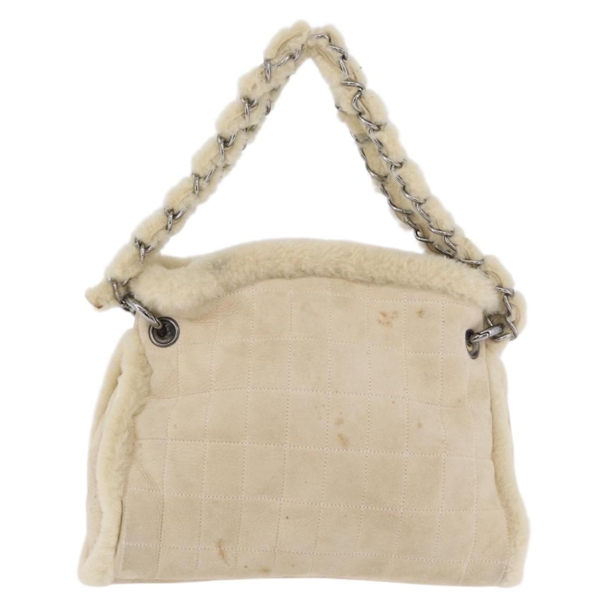 Chanel Vintage Embroidered Cc Chain Tote Quilted Suede And Shearling Silver Canvas Tote Bag Bag