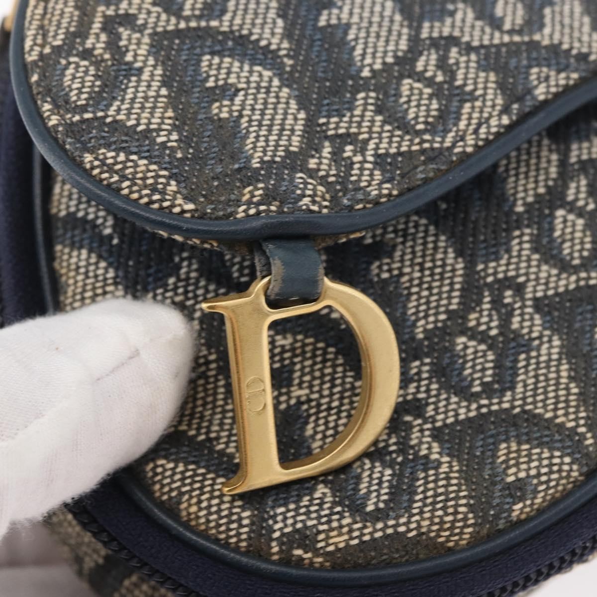 Christian Dior Vintage Saddle Coin Purse Diorissimo Canvas Navy Canvas Clutche & Pouche Bag (Pre-Owned)