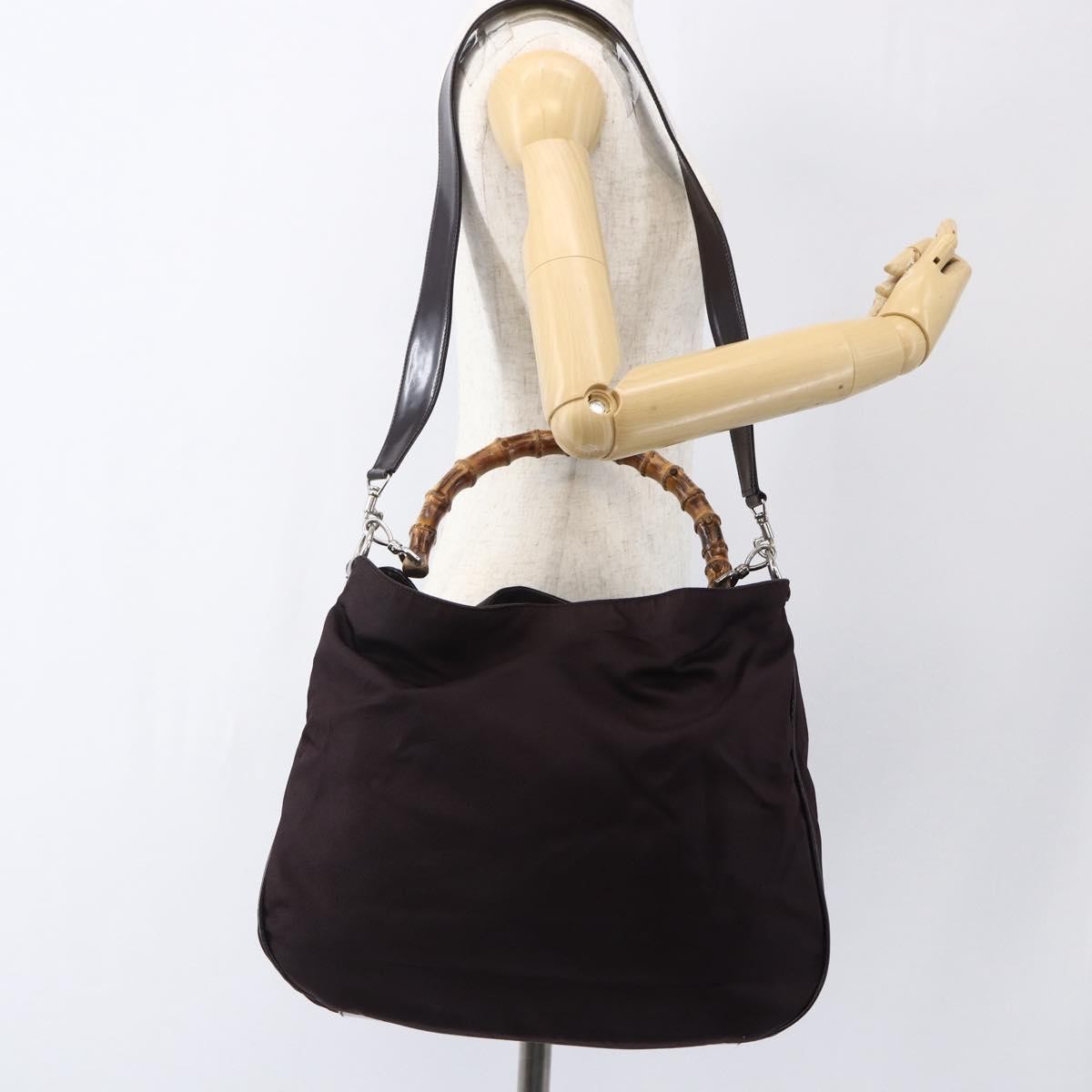 Gucci Vintage Bamboo Handle Bag Nylon Burgundy Nylon Handbag (Pre-Owned)