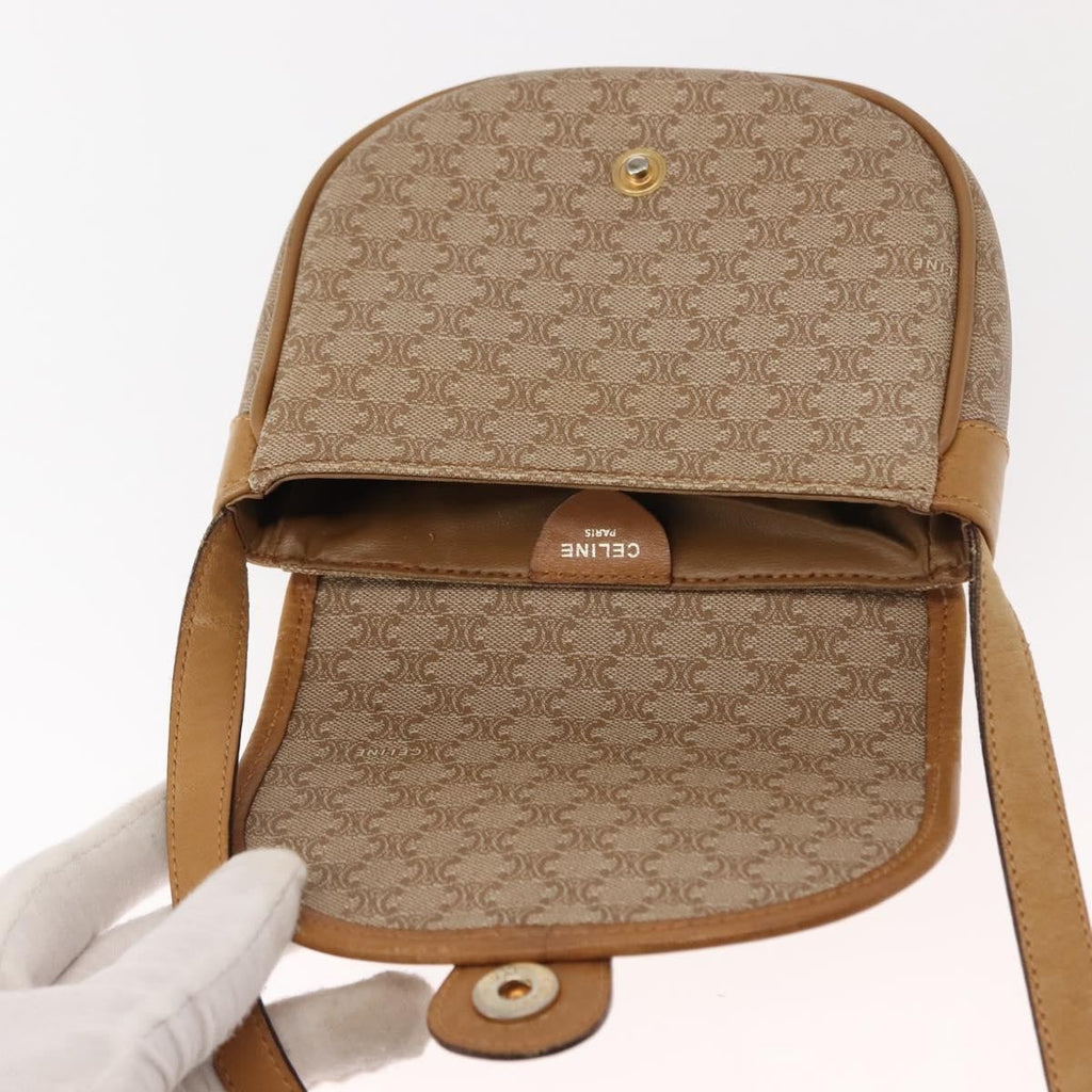 Celine Vintage Macadam Shoulder Bag Canvas And Leather Beige Canvas Shoulder Bag Bag