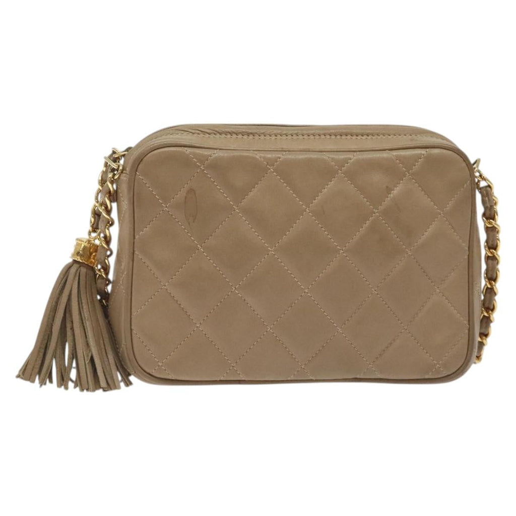 Chanel Vintage Diamond Cc Camera Bag Quilted Leather Beige Leather Shoulder Bag Bag