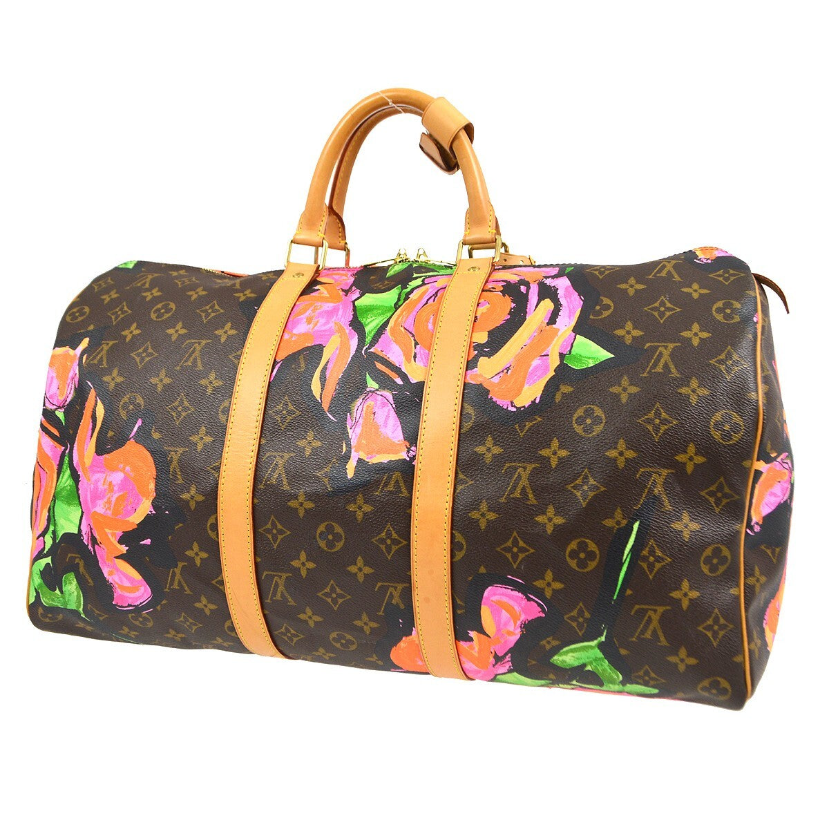 Louis Vuitton Keepall Bag Limited Edition Monogram Roses Brown Canvas Travel Bag