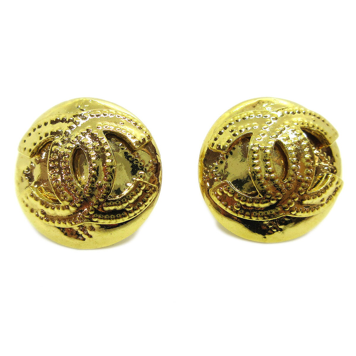 Chanel Vintage Cc Round Clip-On Earrings Metal Gold Gold_Plated Earrings Jewelry