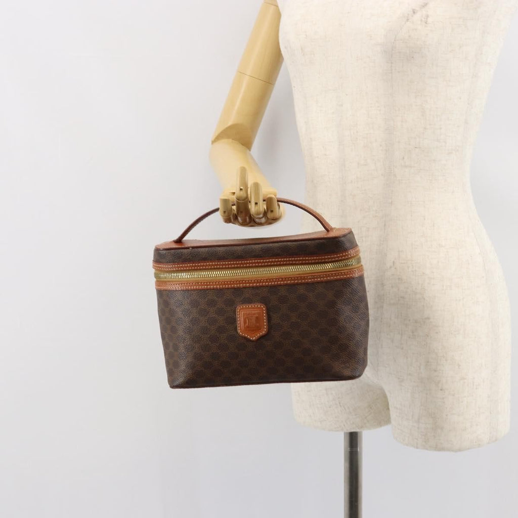 Celine Macadam Vanity Bag Canvas Brown Canvas Handbag