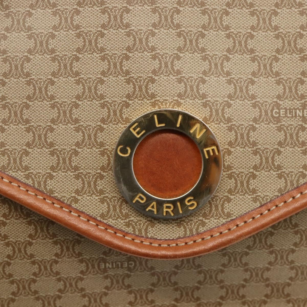 Celine Vintage Macadam Circle Logo Shoulder Bag Canvas And Leather Beige Canvas Shoulder Bag Bag