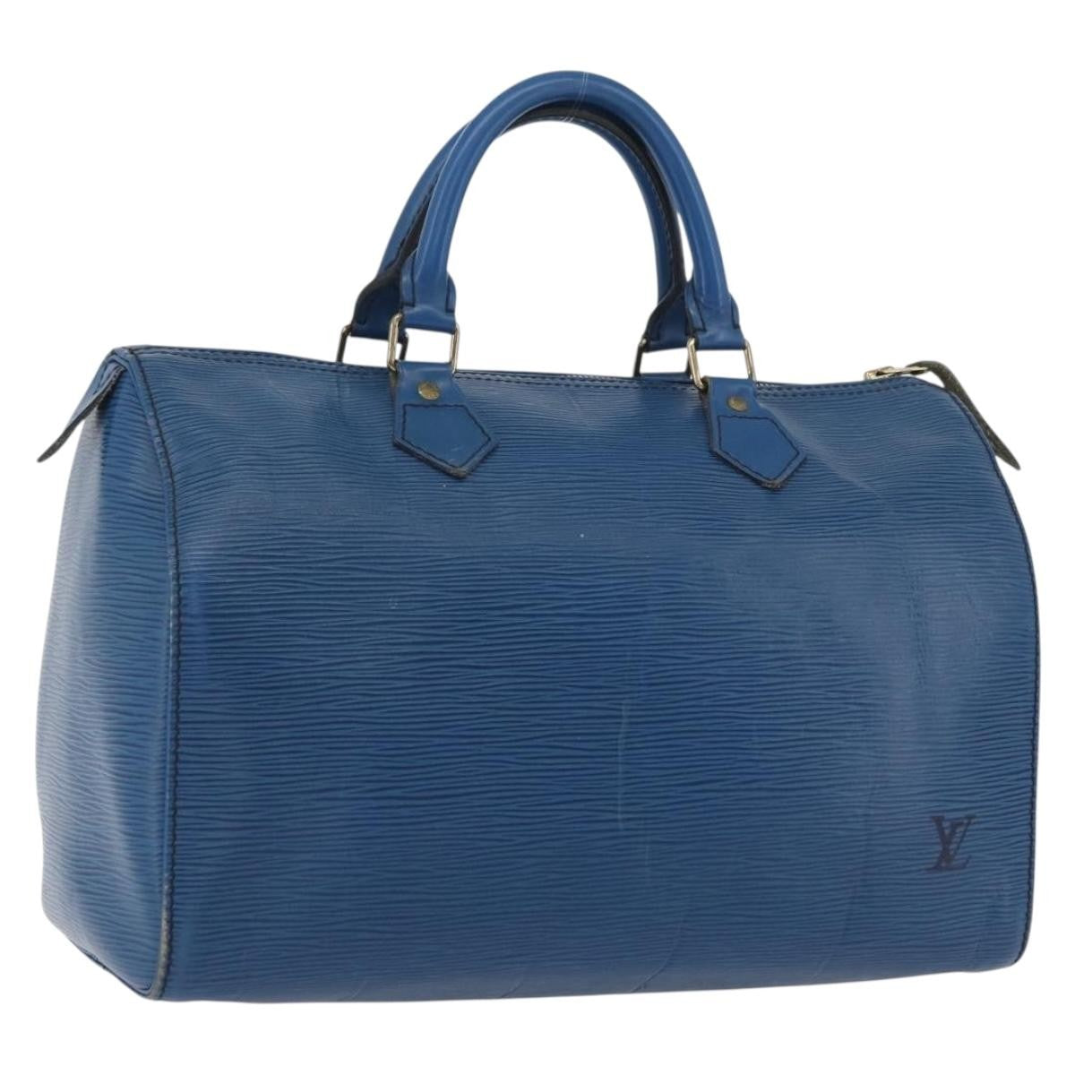 Louis Vuitton Speedy Handbag Epi Leather Blue Leather Handbag