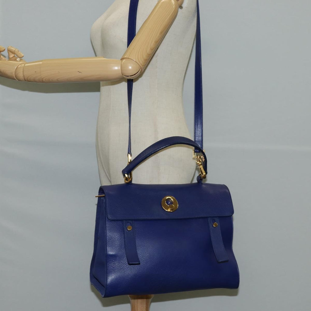 Saint Laurent Muse Two Bag Leather With Canvas Blue Leather Shoulder Bag Bag (Pre-Owned)