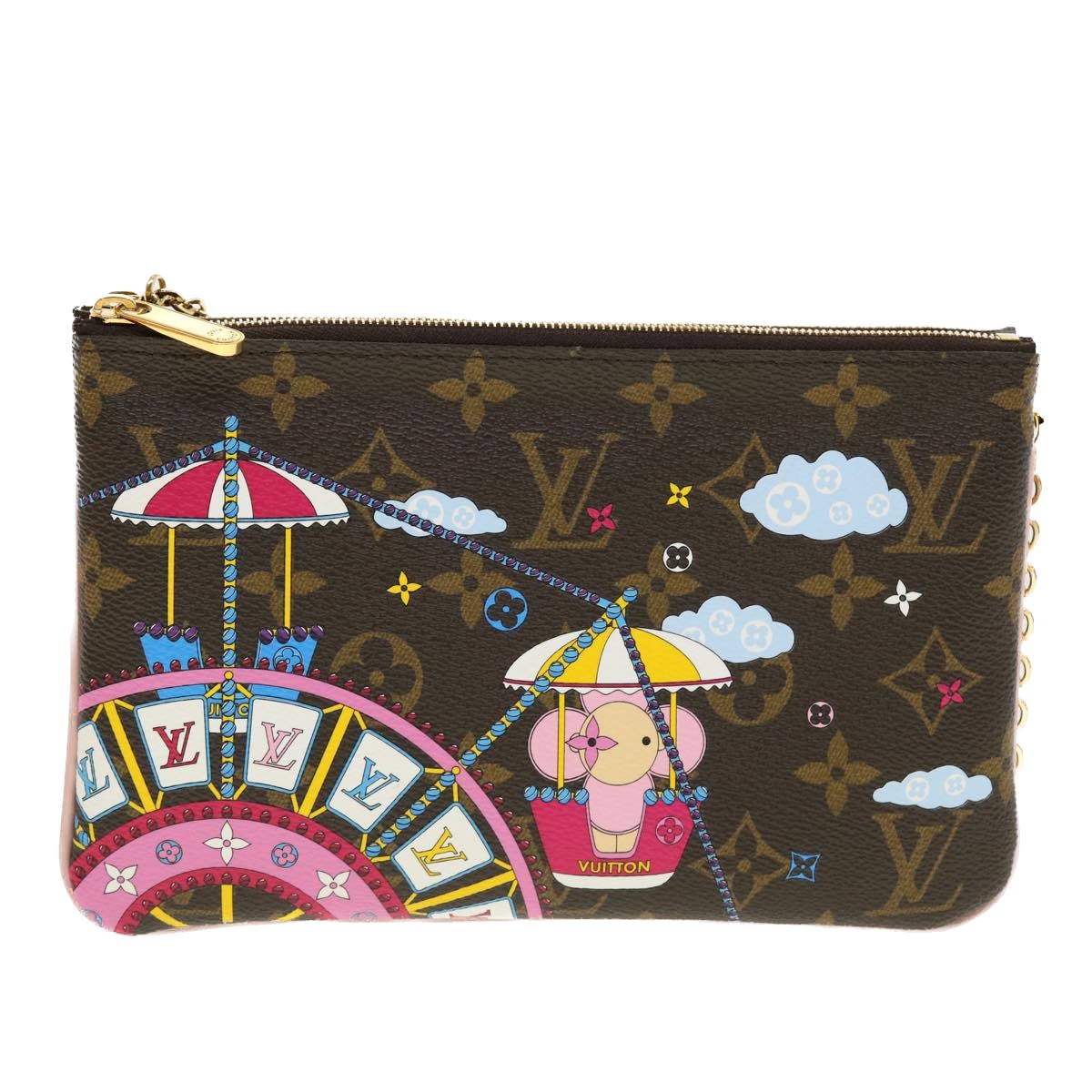 Louis Vuitton Double Zip Pochette Limited Edition Vivienne Xmas Monogram Canvas Brown Canvas Clutche & Pouche Bag