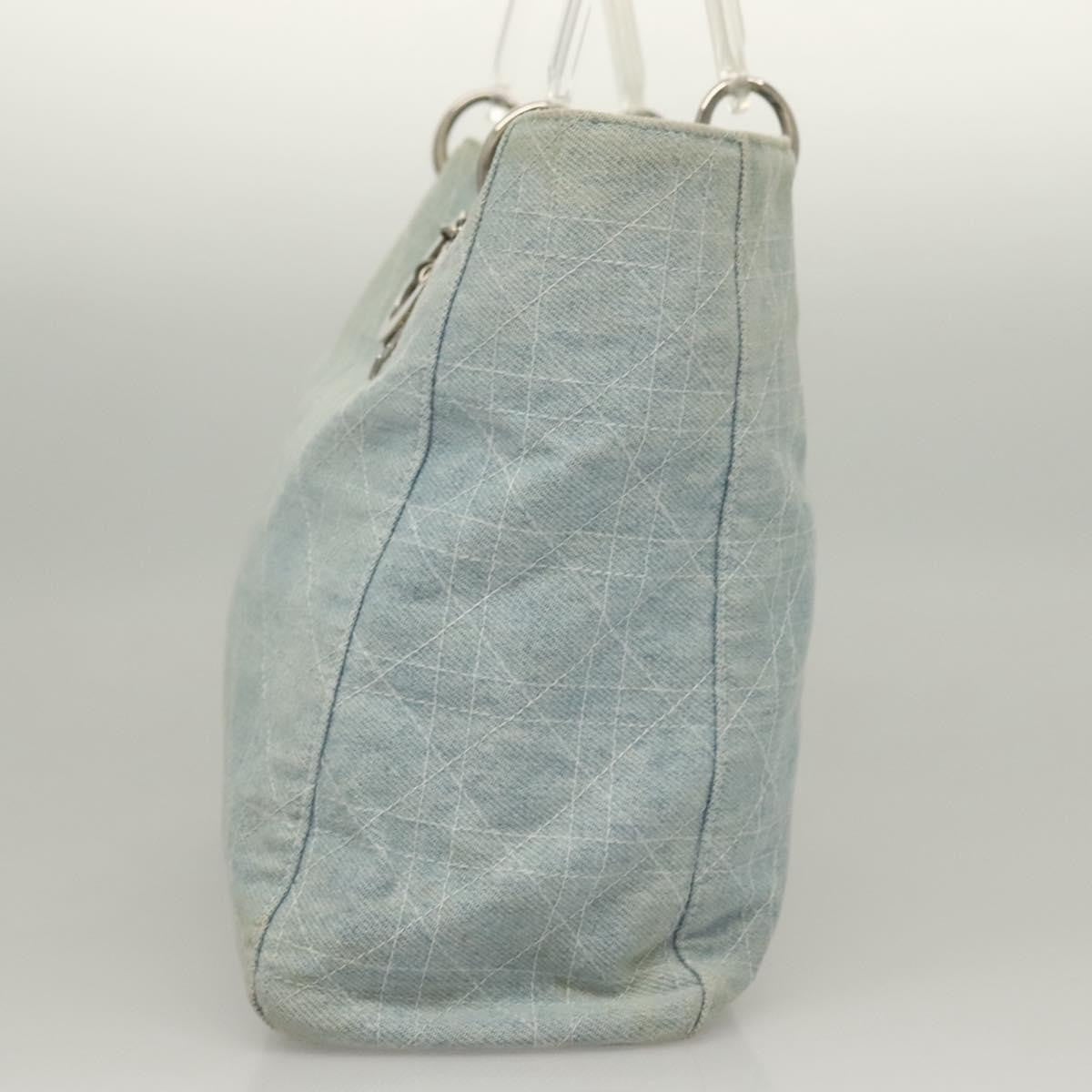 Christian Dior Vintage Lady Dior Bag Cannage Quilt Denim Blue Canvas Tote Bag Bag (Pre-Owned)