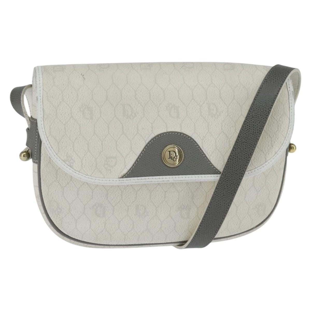 Christian Dior Vintage Honeycomb Flap Crossbody Bag Canvas And Leather White Canvas Shoulder Bag Bag (Pre-Owned)