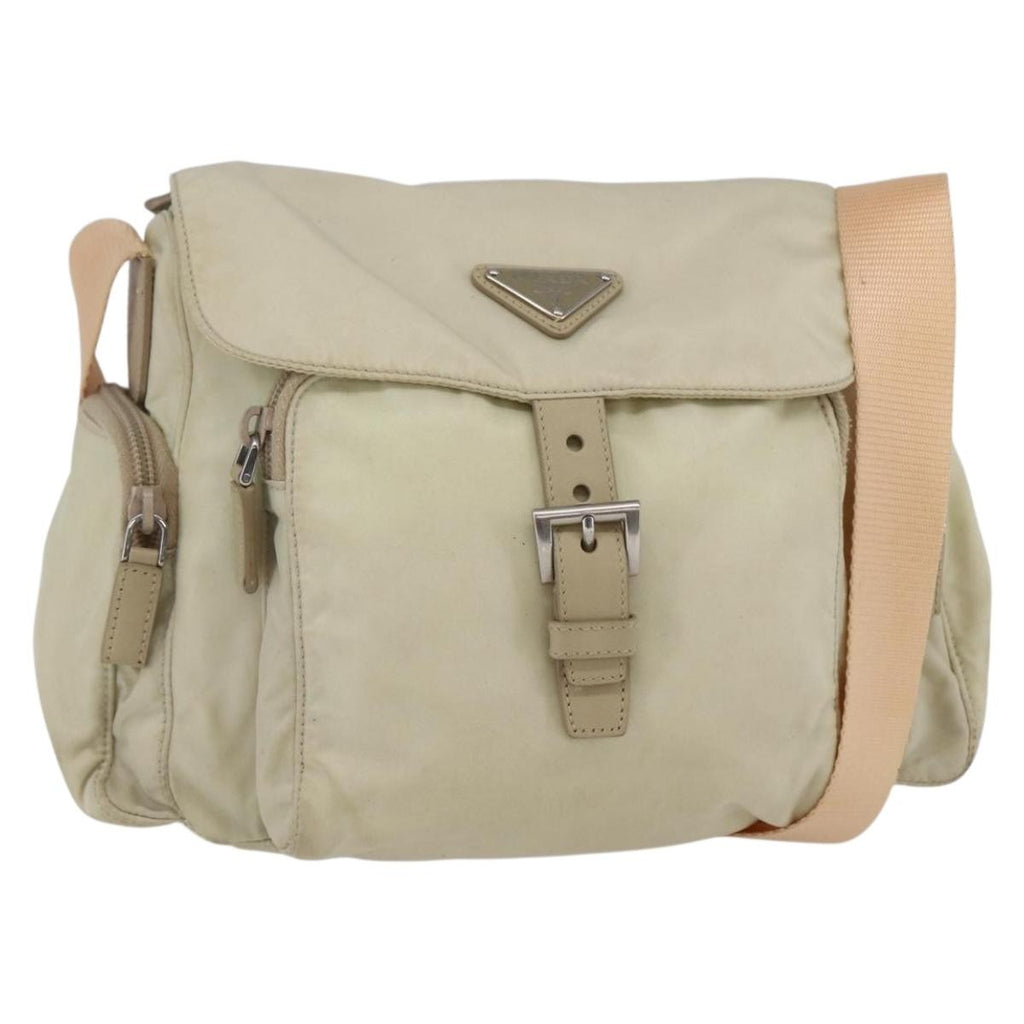 Prada Buckle Messenger Bag Tessuto Beige Nylon Shoulder Bag Bag