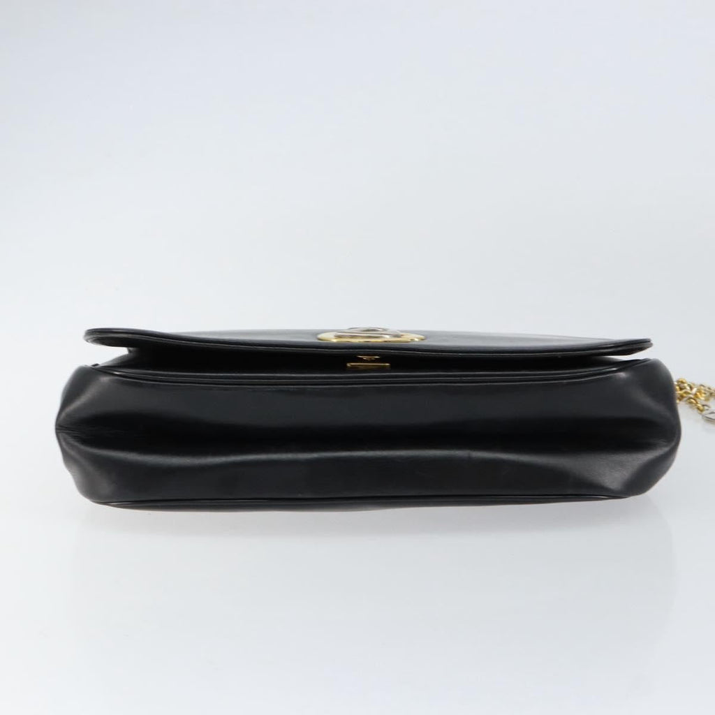 Christian Dior Vintage Chain Flap Shoulder Bag Leather Black Leather Shoulder Bag Bag (Pre-Owned)