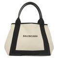Balenciaga Navy Cabas Canvas With Leather White Canvas Tote Bag