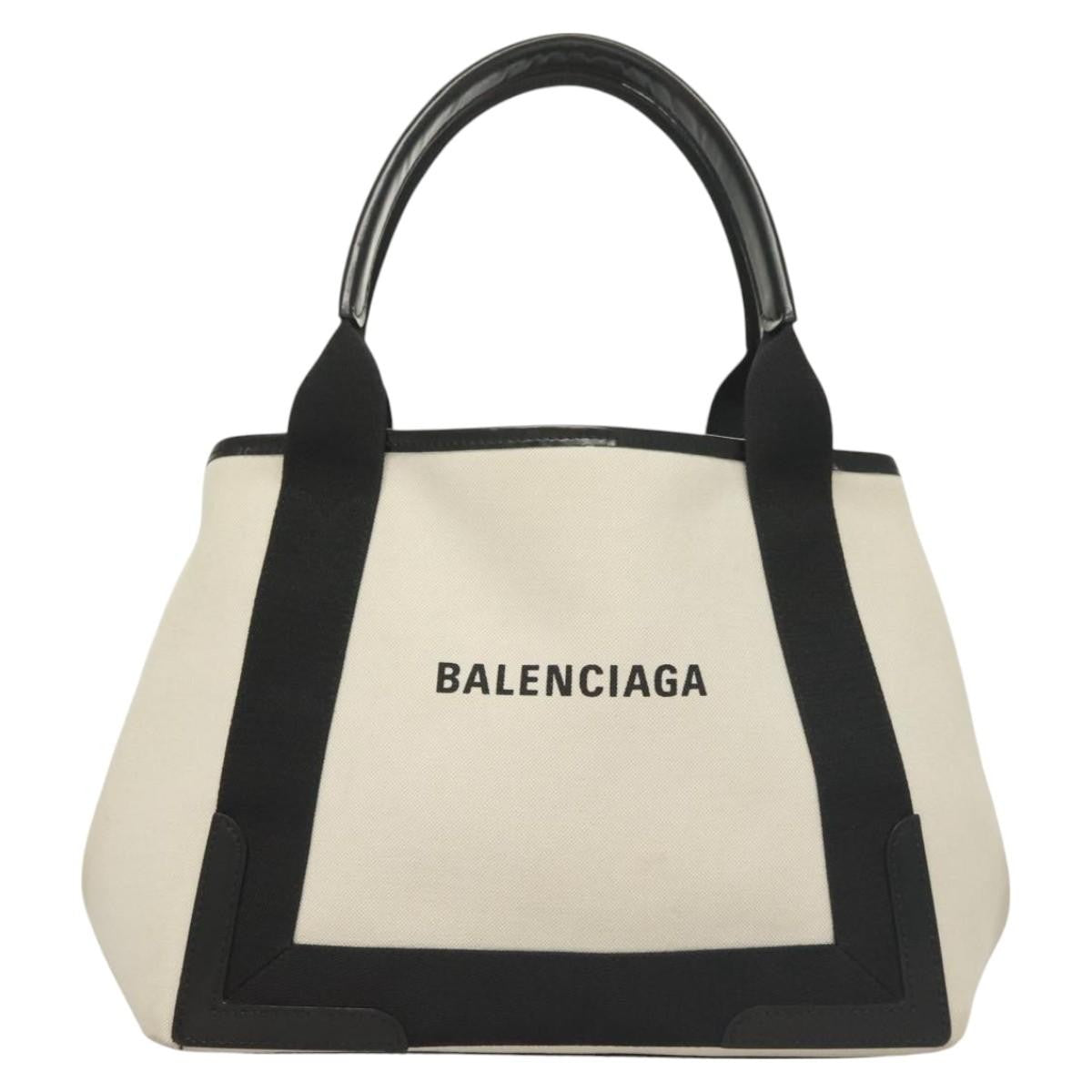 Balenciaga Navy Cabas Canvas With Leather White Canvas Tote Bag