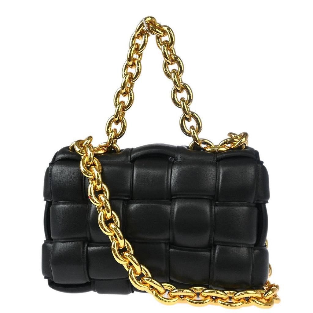 Bottega Veneta Cassette Chain Crossbody Bag Padded Maxi Intrecciato Leather Black Leather Shoulder Bag Bag