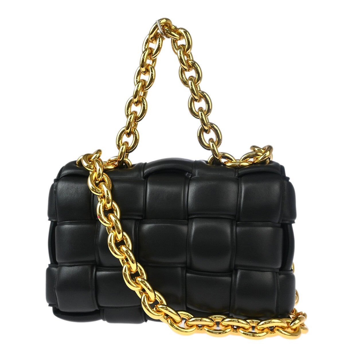 Bottega Veneta Cassette Chain Crossbody Bag Padded Maxi Intrecciato Leather Black Leather Shoulder Bag Bag