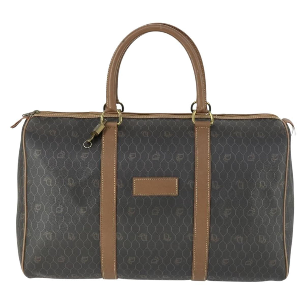 Christian Dior Vintage Honeycomb Boston Bag Canvas And Leather Black Canvas Travel Bag Bag (Pre-Owned)