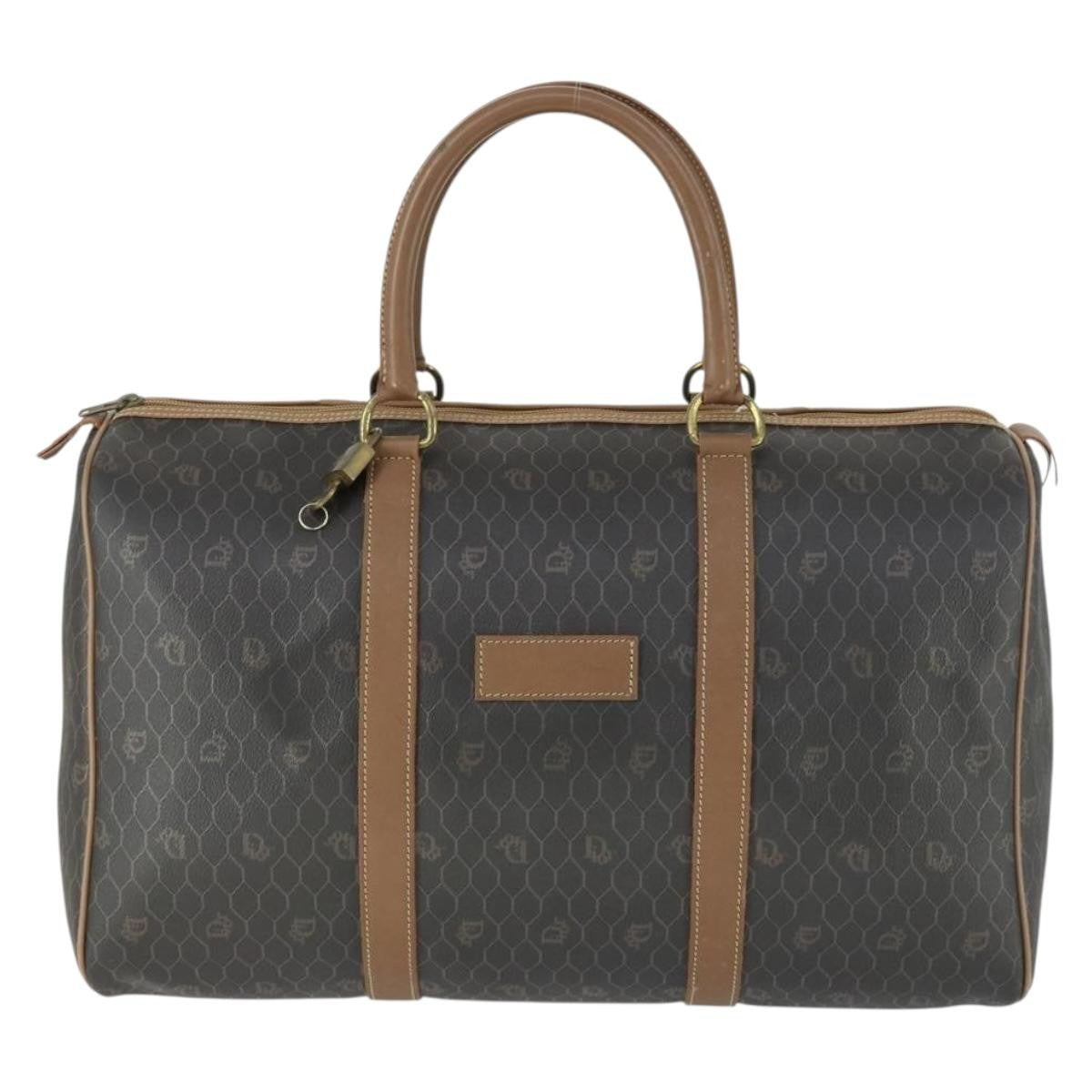 Christian Dior Vintage Honeycomb Boston Bag Canvas And Leather Black Canvas Travel Bag Bag (Pre-Owned)