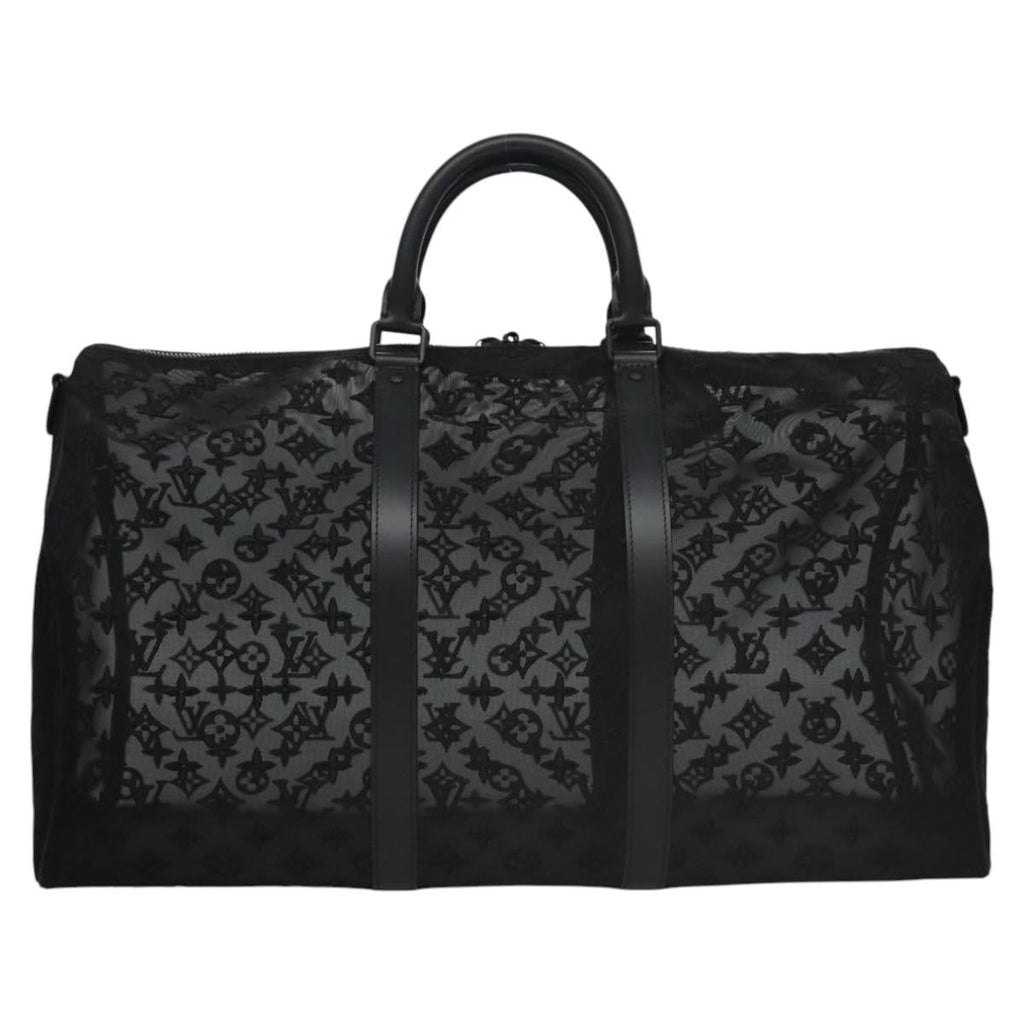 Louis Vuitton Keepall Bandouliere Bag Monogram See Through Mesh Black Nylon Travel Bag