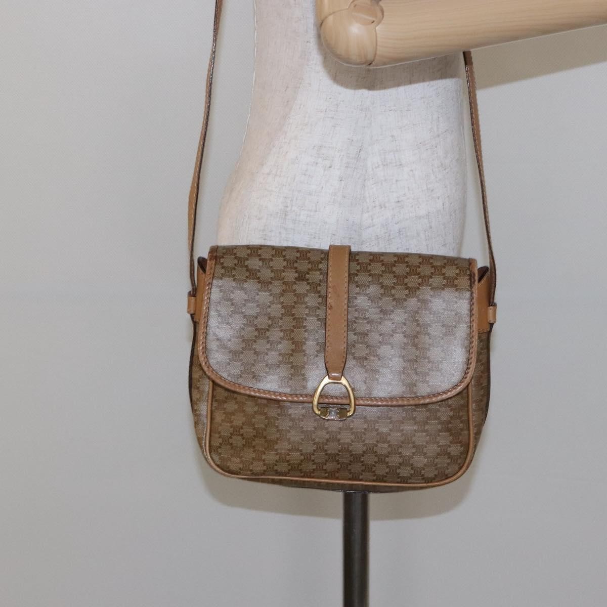 Celine Macadam Shoulder Bag Pvc Leather Beige Canvas Bag