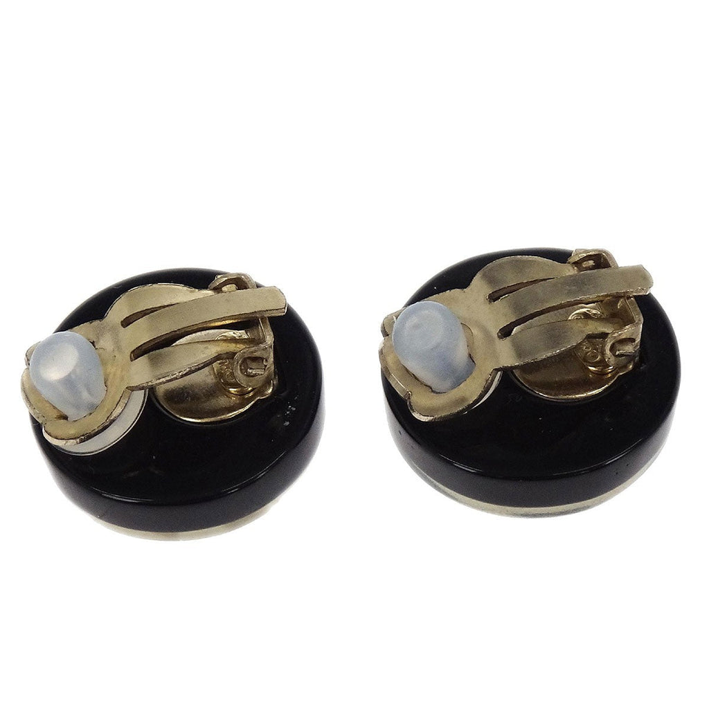 Chanel Vintage Cc Round Button Clip-On Earrings Metal Black Plastic Earrings Jewelry