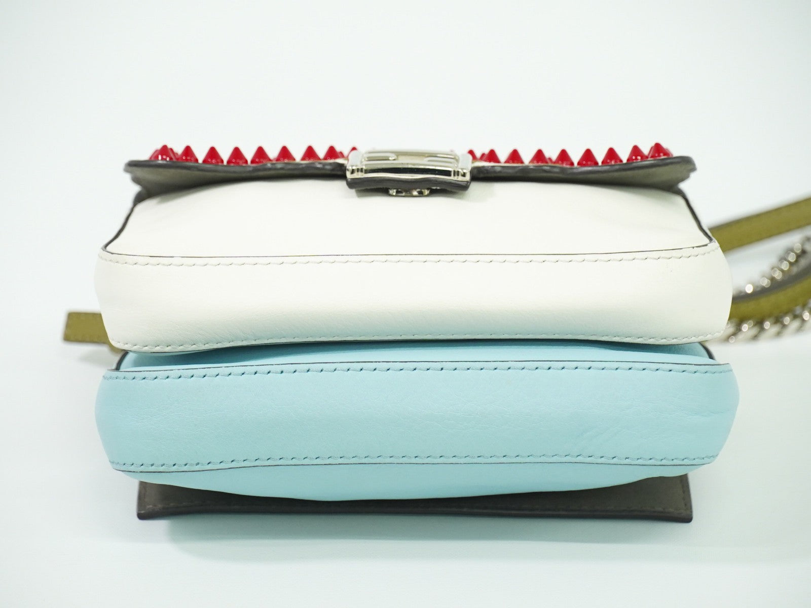 Fendi Double Baguette Embroidered Studded Leather White Leather Shoulder Bag Bag
