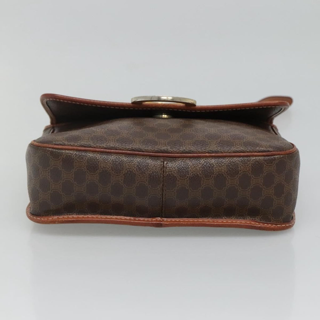 Celine Vintage Macadam Circle Logo Shoulder Bag Canvas And Leather Brown Canvas Shoulder Bag Bag