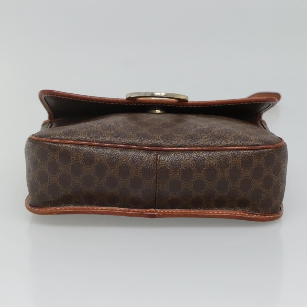 Celine Vintage Macadam Circle Logo Shoulder Bag Canvas And Leather Brown Canvas Shoulder Bag Bag