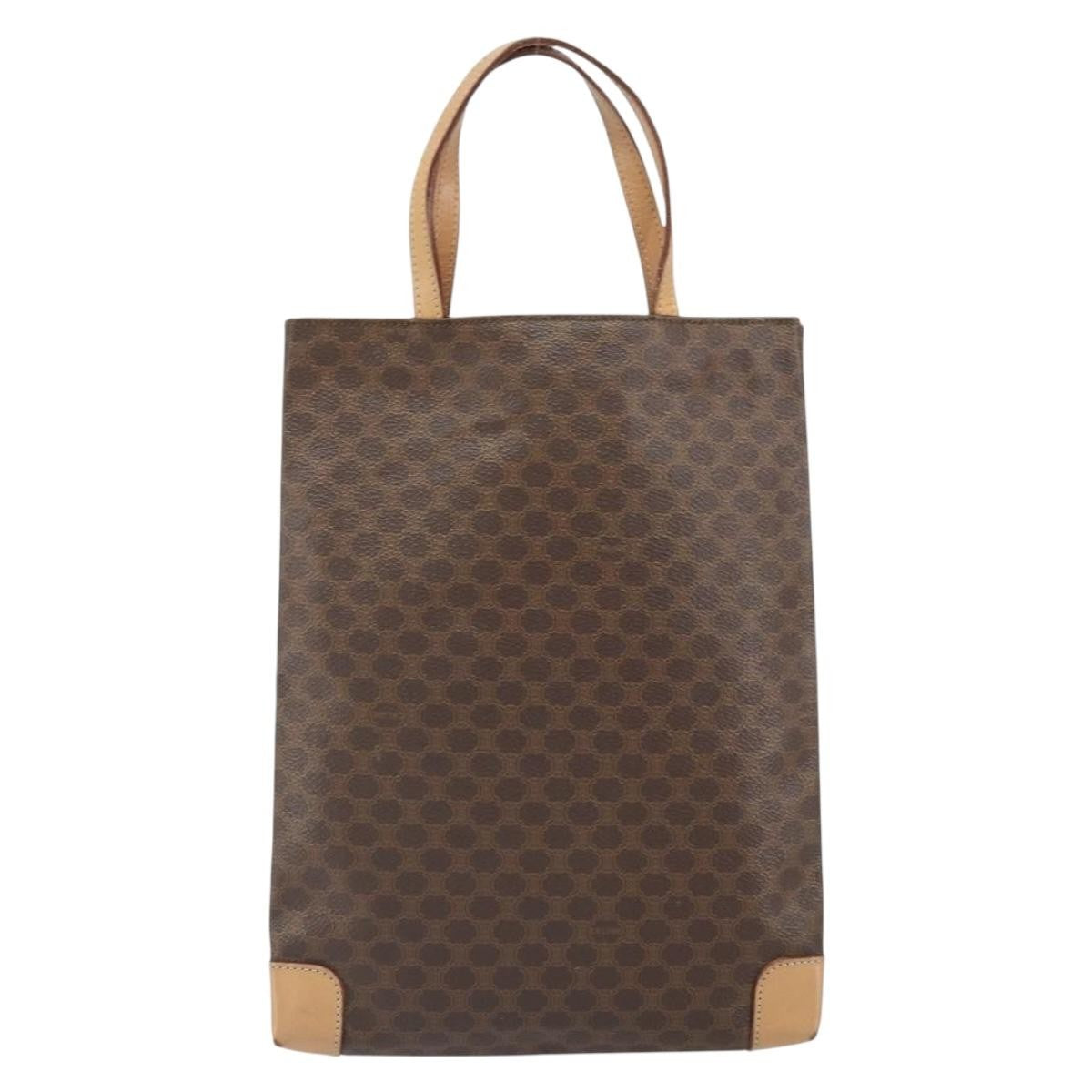 Celine Vintage Macadam Tote Bag Canvas And Leather Brown Canvas Tote Bag Bag
