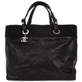Chanel Biarritz Tote Quilted Coated Canvas Black Leather Tote Bag Bag