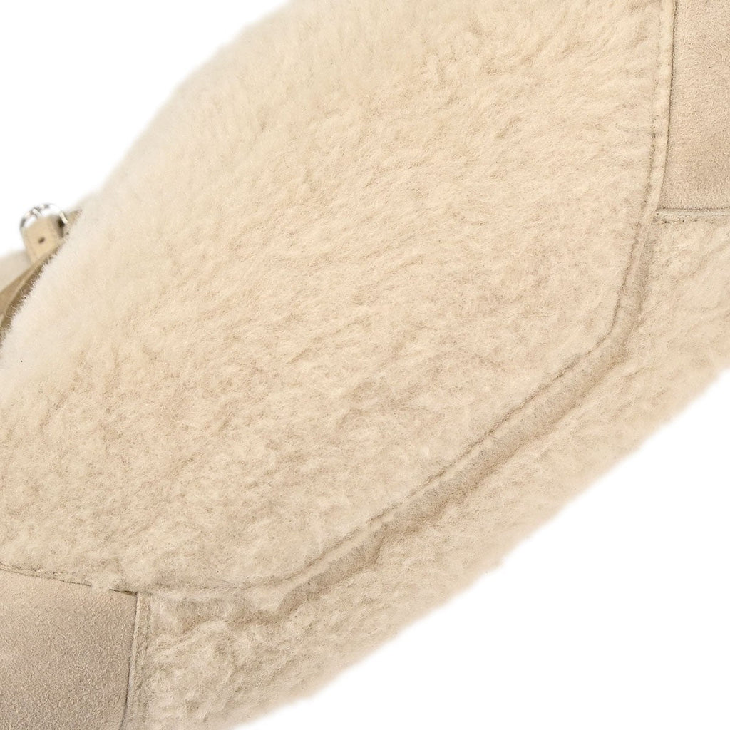 Balenciaga Papier B4 Zip Around Classic Studs Bag Shearling Beige Fur Hand