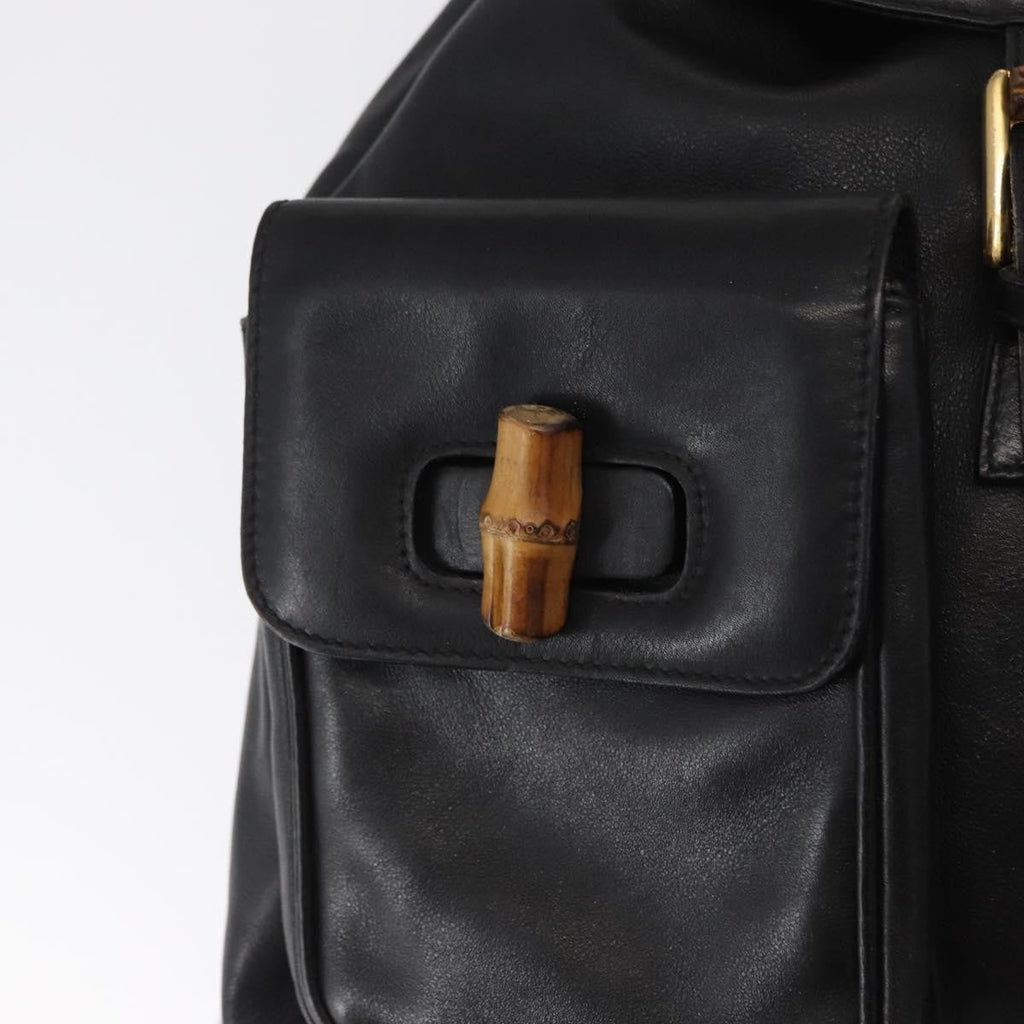 Gucci Vintage Bamboo Backpack Leather Black Leather Backpack Bag (Pre-Owned)