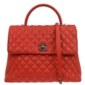 Chanel Coco Top Handle Bag Quilted Caviar Red Leather Handbag