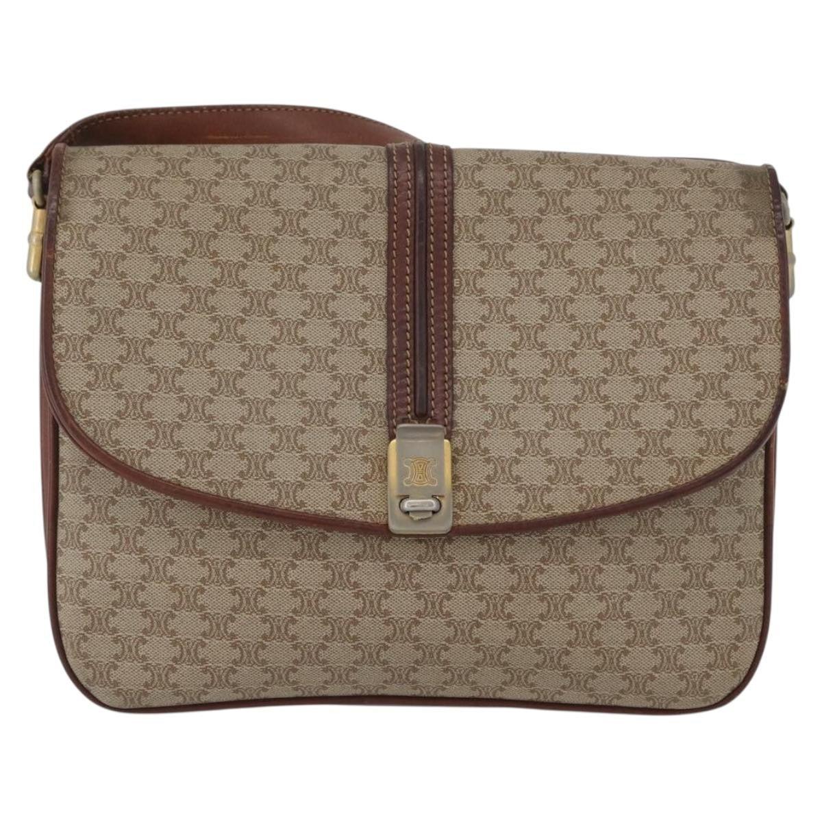 Celine Vintage Macadam Shoulder Bag Canvas And Leather Beige Canvas Shoulder Bag Bag